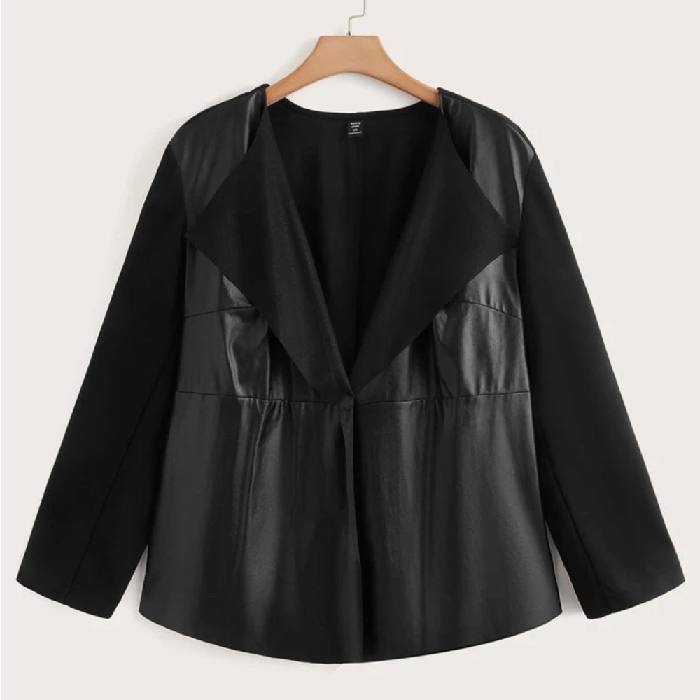 Shein Open Front Pleather Blazer Cardigan